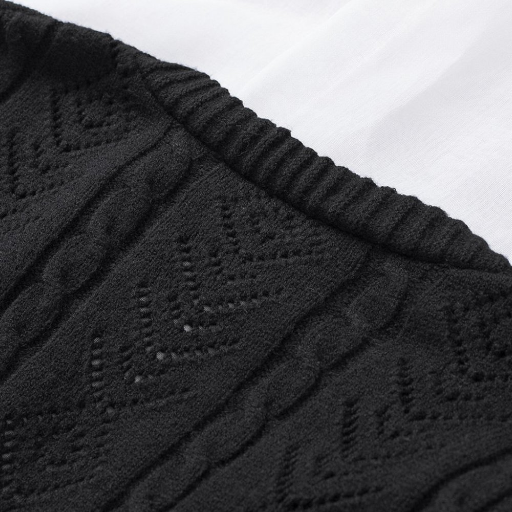 Black Ruffled Buttoned Open Front Knitted Sweater - Picture 14 of 16